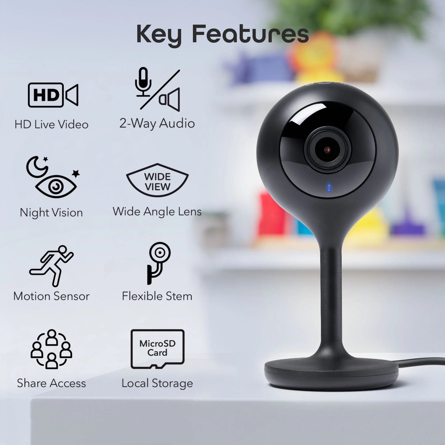 Indoor Home Security 1080P HD Video Surveillance Camera with Motion Detection, 2-Way Audio, Black