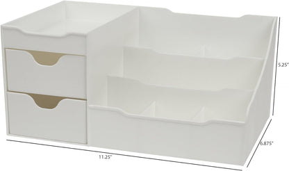 Cosmetic Storage Organizer - Sitting on Your Vanity, Bathroom Counter or Dresser - Easily Organize Your Cosmetics, Jewelry, Hair Accessories (White)