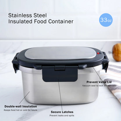 Food Container, Reusable Insulated Stainless Steel, Rectangular, 33 Oz