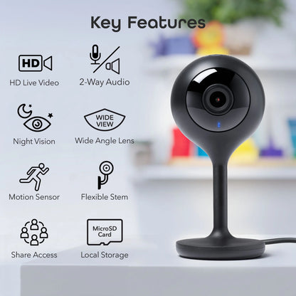 Indoor Home Security 1080P HD Video Surveillance Camera with Motion Detection, 2-Way Audio, Black