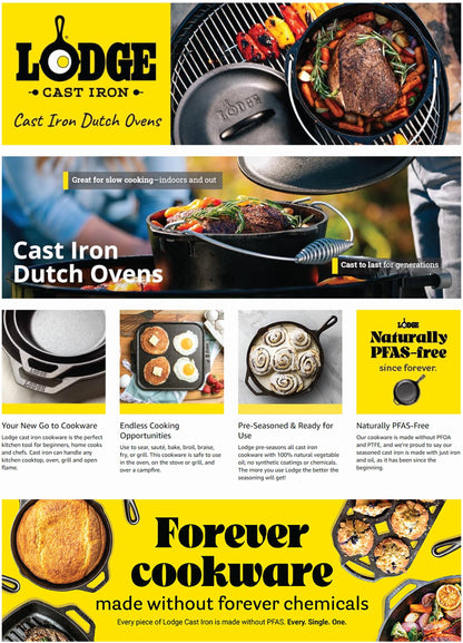 Pre-Seasoned 5 Quart Cast Iron Dutch Oven with Loop Handles and Cast Iron Cover