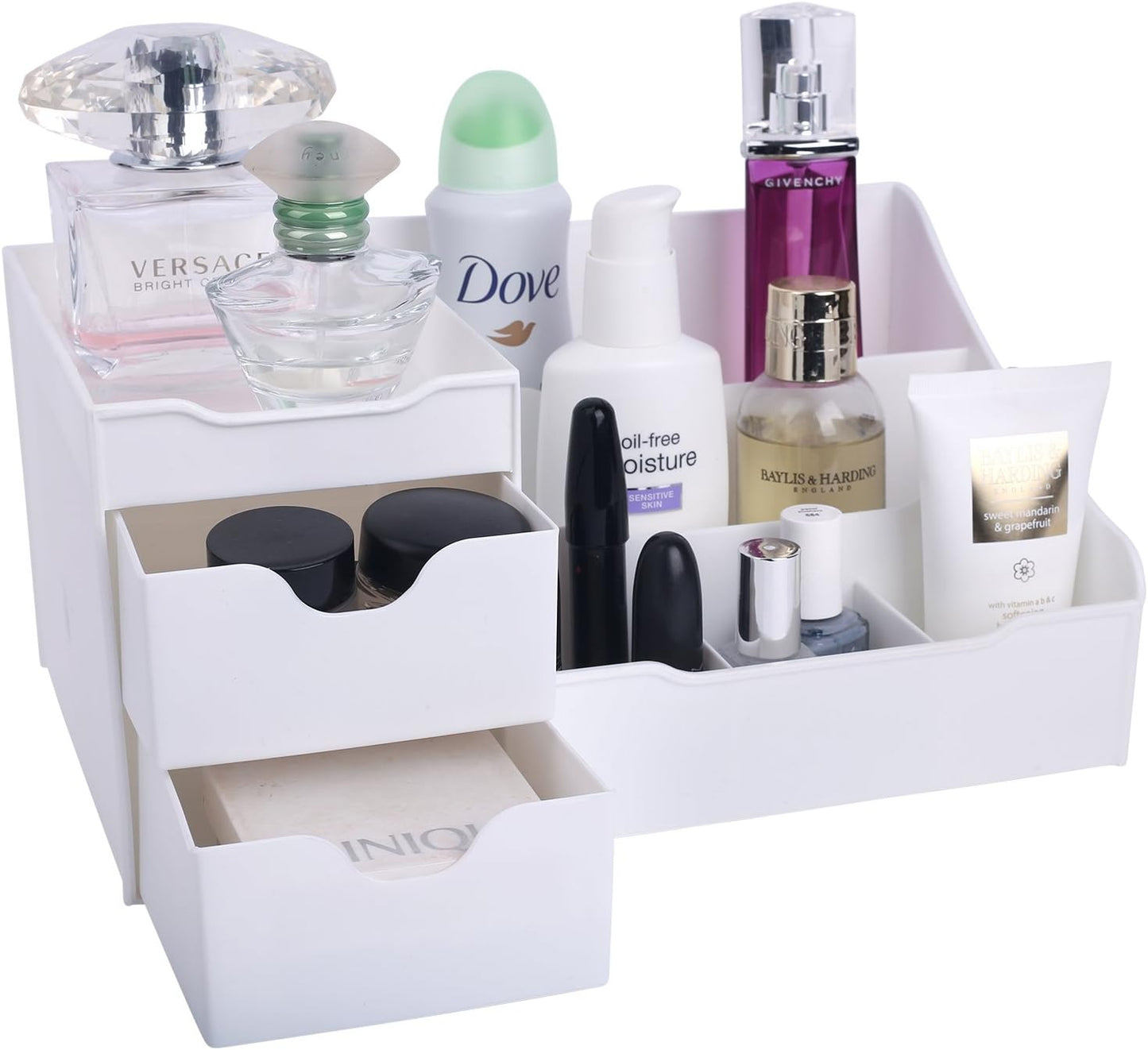 Cosmetic Storage Organizer - Sitting on Your Vanity, Bathroom Counter or Dresser - Easily Organize Your Cosmetics, Jewelry, Hair Accessories (White)