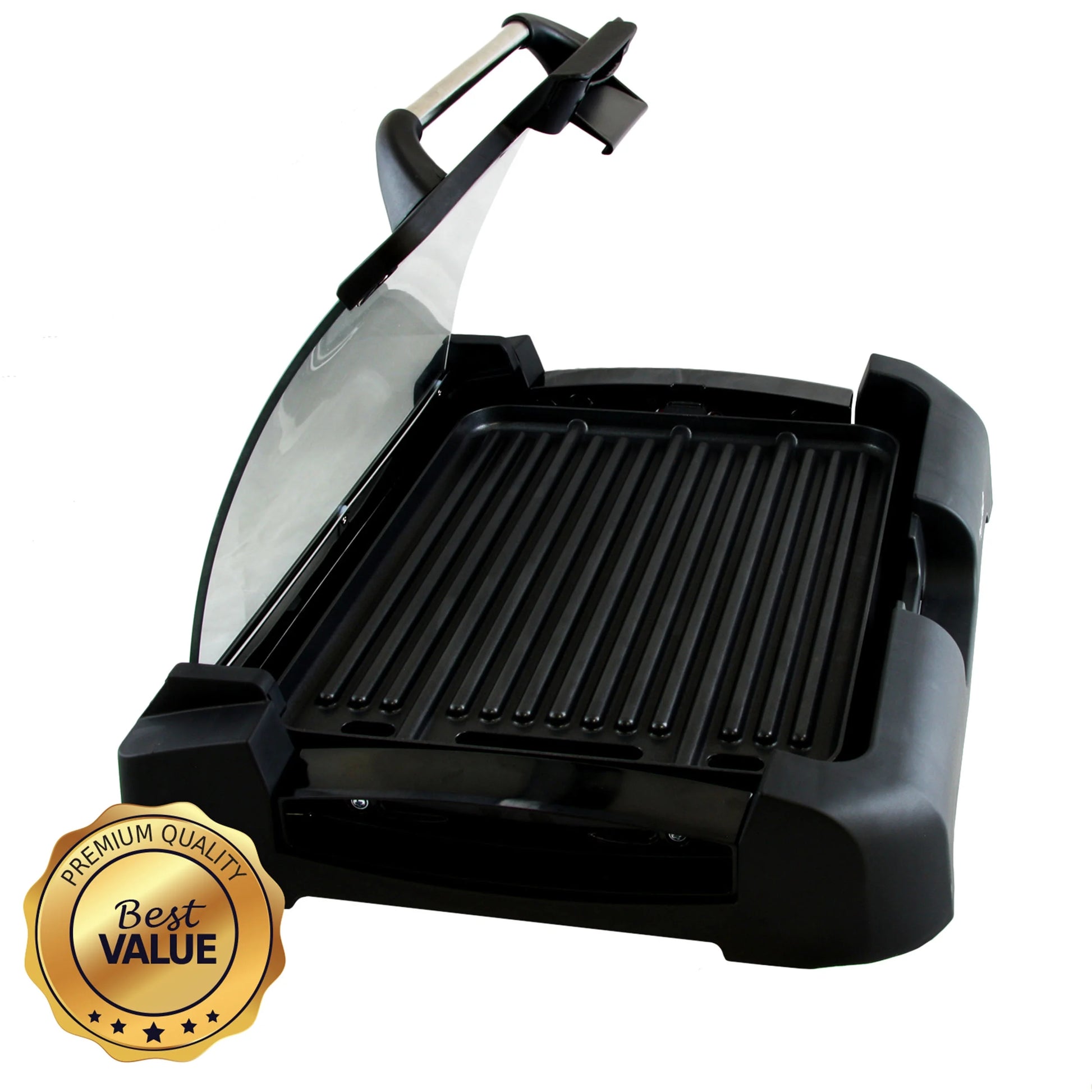 Reversible Indoor Grill and Griddle with Removable Glass Lid