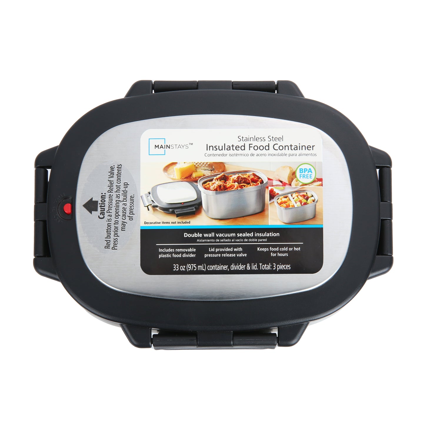 Food Container, Reusable Insulated Stainless Steel, Rectangular, 33 Oz